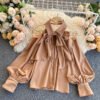 Fashion Ice Silk T Shirt Women'S New Summer Srt Sleeve T Shirt French Court Style Bubble Sleeve Top