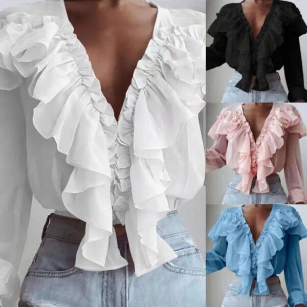 New Spring Summer Korean Style Casual Camisas Mujer Long Sleeve Shirt Women Tops Ruffles Bow Chiffon Elegant Blouses