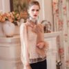 Vintage Elegant Puff Sleeves Transparent Lace Womens Blous High Quality Woman Blouses