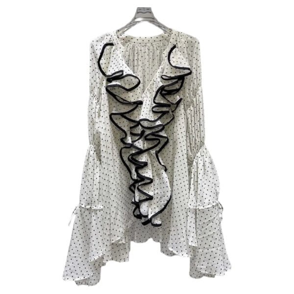 Boutique Summer New Fashionable Ruffle Edge Polka Dot Long Chiffon Women'S Shirt