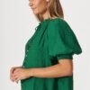 Elegant Solid Color Loose Short Sleeved Puff Sleeves Blouse With Bow Chinese Style Ladies Formal Shirt For Women