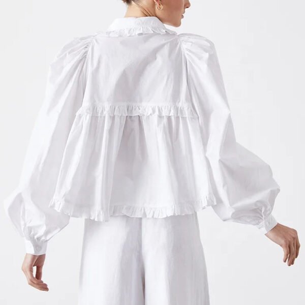 Female Top Classic Collar With Ruffle Edge Blouse Ladies Turn Down Collar Office Elegant Blouse Cotton White Shirt