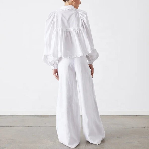 Female Top Classic Collar With Ruffle Edge Blouse Ladies Turn Down Collar Office Elegant Blouse Cotton White Shirt