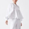 Female Top Classic Collar With Ruffle Edge Blouse Ladies Turn Down Collar Office Elegant Blouse Cotton White Shirt
