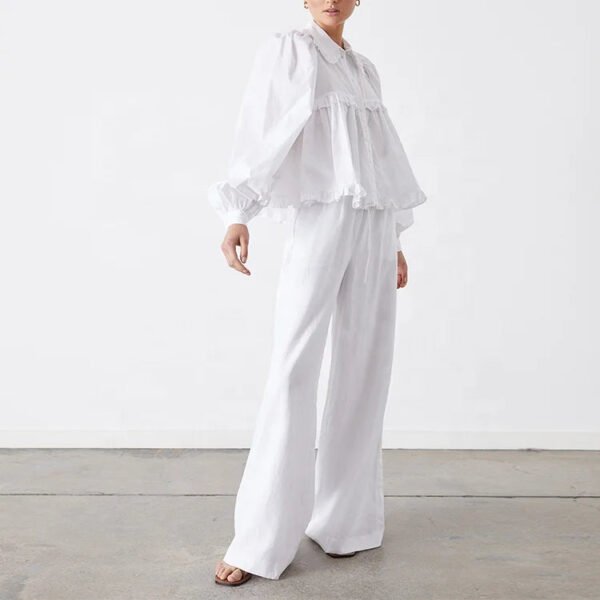 Female Top Classic Collar With Ruffle Edge Blouse Ladies Turn Down Collar Office Elegant Blouse Cotton White Shirt