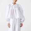 Female Top Classic Collar With Ruffle Edge Blouse Ladies Turn Down Collar Office Elegant Blouse Cotton White Shirt
